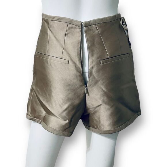Chloé Metallic Silk High Rise Lace-Up Shorts Gris Vert Size 36 US 5 - Picture 8 of 14
